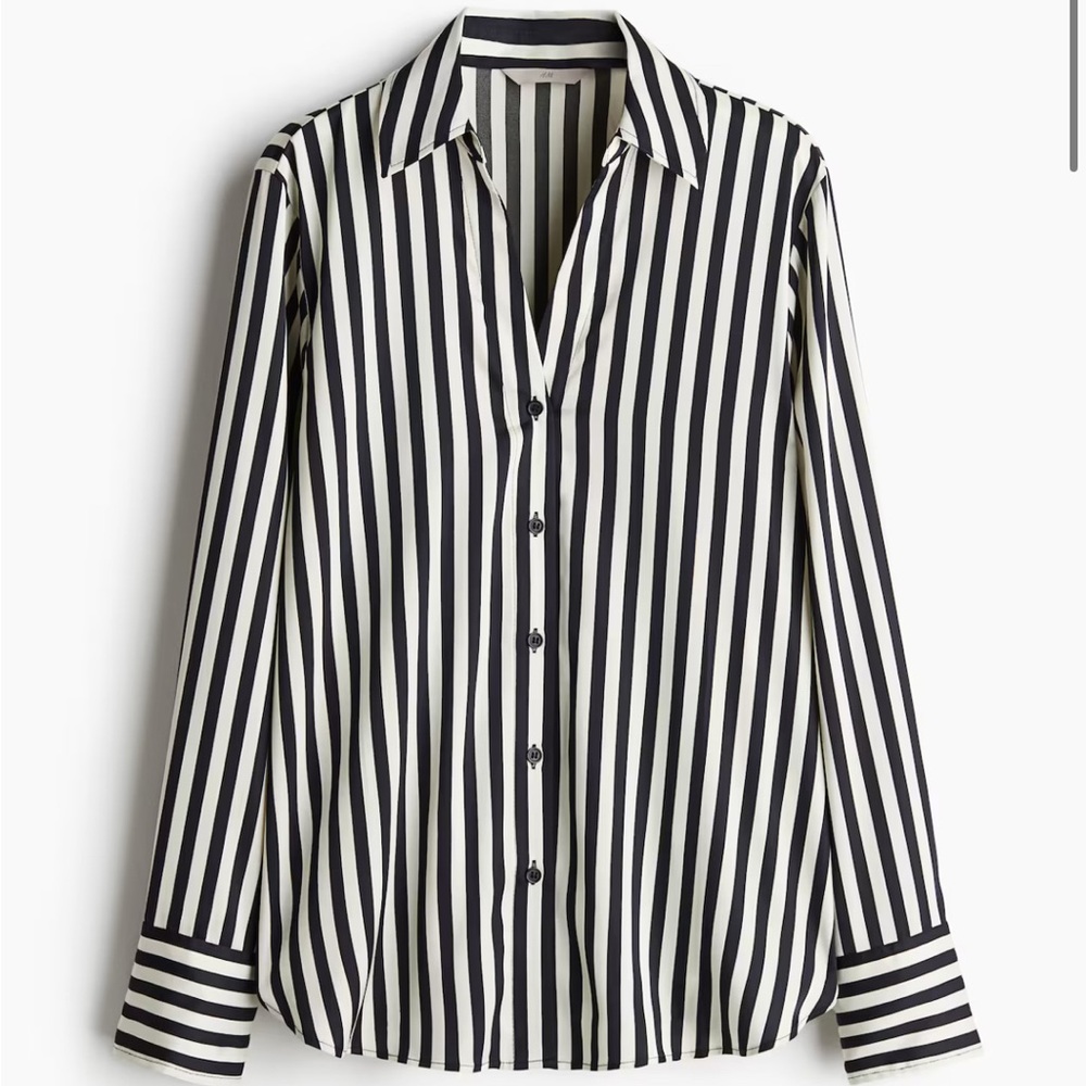 H&M women’s Black and White Striped Button Down Shirt